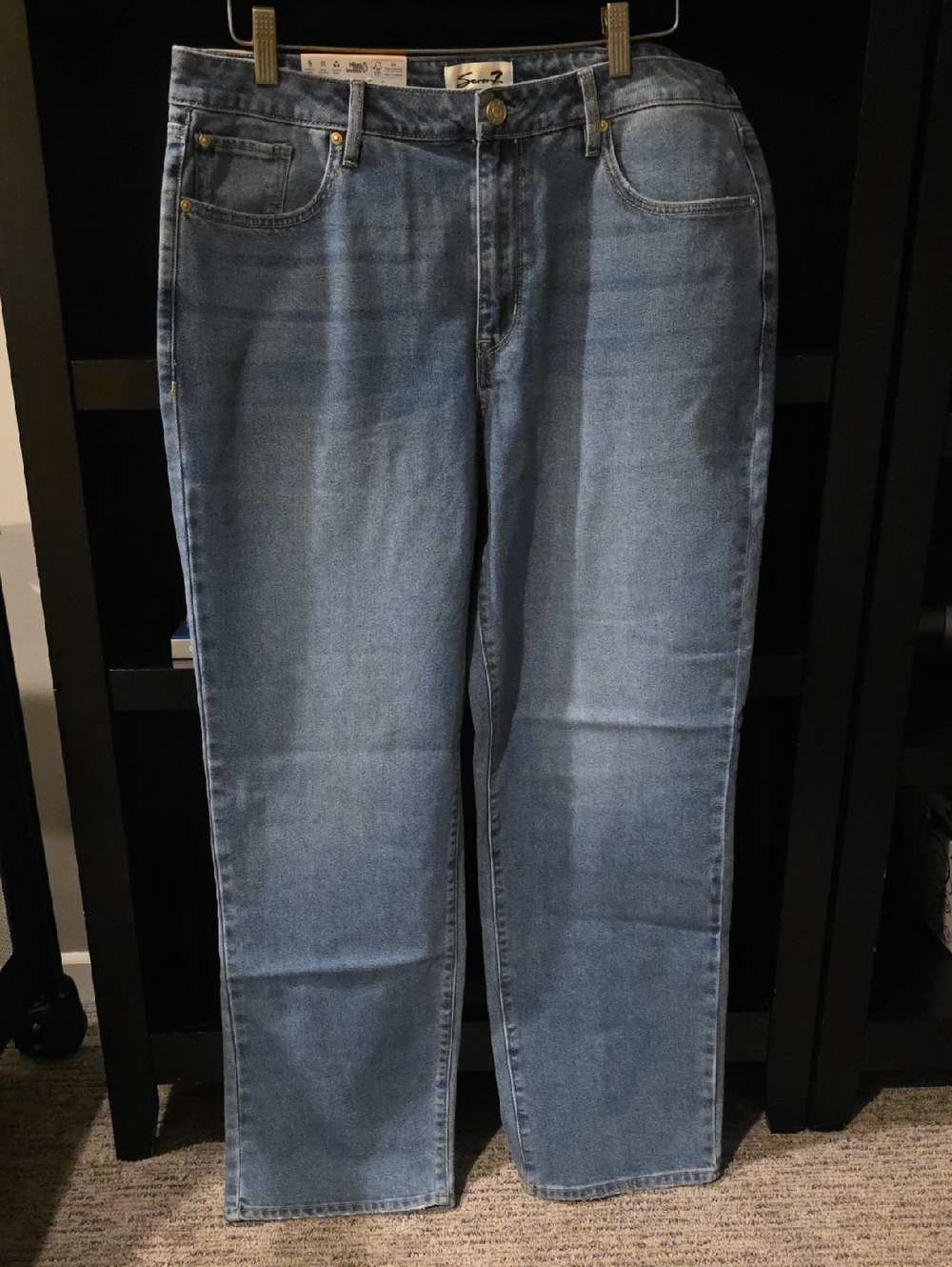 Seven7 Loose Straight High Rise Leg Jeans Med Wash Size 12 Inseam 32 In